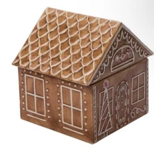 Transpac Dolomite 8.25 in. Brown Christmas Gingerbread House Cookie Jar