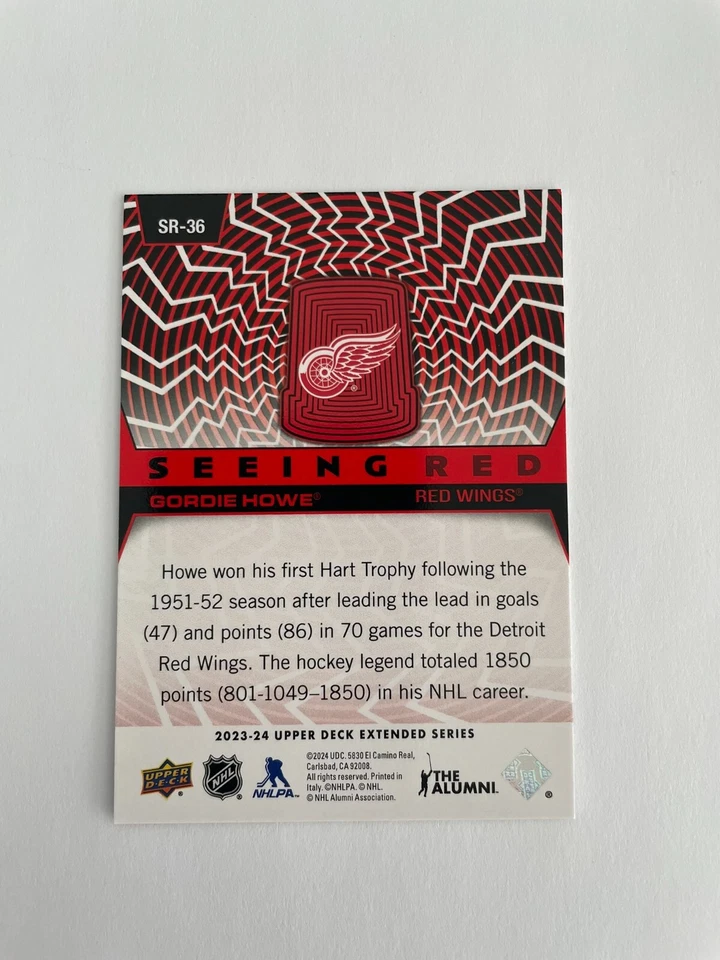 2023-24 UD EXTENDED SERIES SEEING RED GOLD FOIL GORDIE HOWE SR-36 - Image 2 of 2