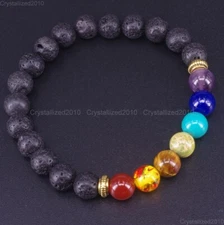 Natural Gemstone Lava 7 Stone Chakra Healing Reiki Beads Bracelet Meditation 8mm
