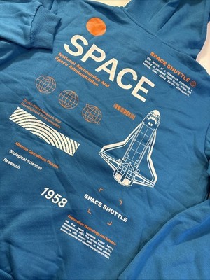 NASA Hyper Space Space Shuttle Graphic Hoodie Unisex Adults Size LARGE Cotton
