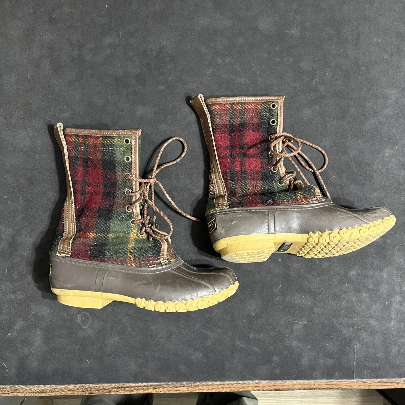 L.L. Bean Bean Boots Mens Size 7 Plaid Wool Snow Duck Boots Lace Up USA Made VTG