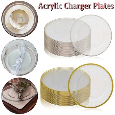 Klare Acryl Ladeteller 33cm Gold Silberrand Hochzeit Bankette Tischdeko