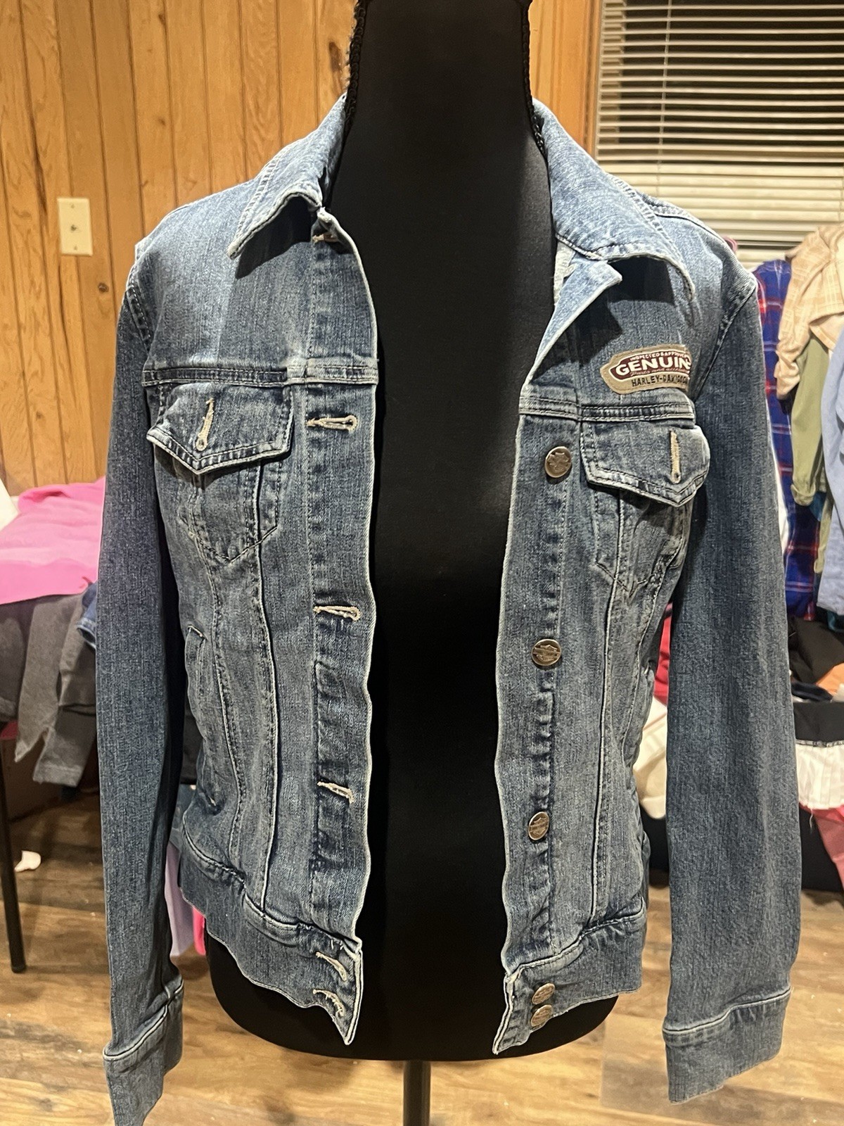 Harley-Davidson Embroidered Denim Jacket Womens Small Vintage Y2K Biker