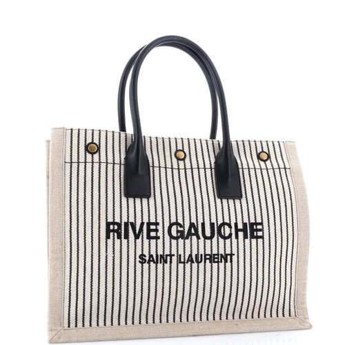 Saint Laurent Rive Gauche Shopper Tote Striped Canvas Small - Picture 2 of 7