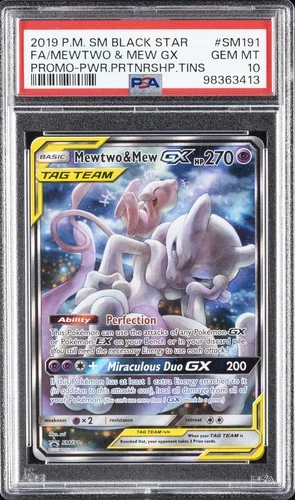 2019 POKEMON SM BLACK STAR PROMO #SM191 FULL ART/MEWTWO & MEW GX PSA 10