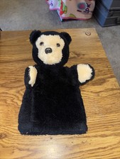 Teddy Bear Hand Puppet R. Dakin 1978 10"L Black with Light Tan Face and Hands
