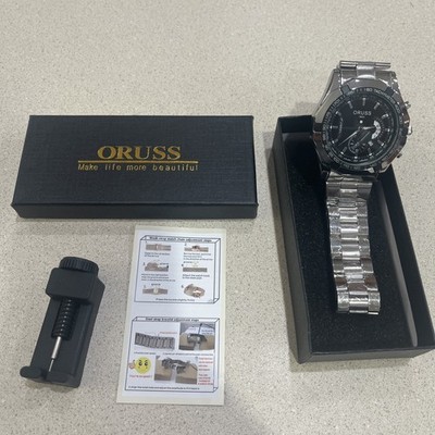 Oruss 1853 fashion watch Faux Chrono Black Face with Pin tool. BIN D #679