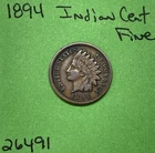 1894 Indian Head Cent / Penny 1c Fine