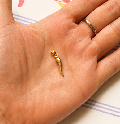 Real Solid 14K Yellow Gold Italian Horn Charm Pendant, Cornicello, Gift for Her