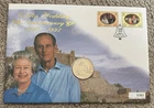 1997 Jersey £5 Coin In FDC QEII Golden Wedding. 2 Stamps. 0363