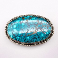 Petite Vintage Southwestern Turquoise Silver Belt Buckle 0.875"