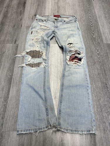 Vintage Y2K Hollister Denim Co Light Wash Distressed Patch Work Jeans Gr. 0