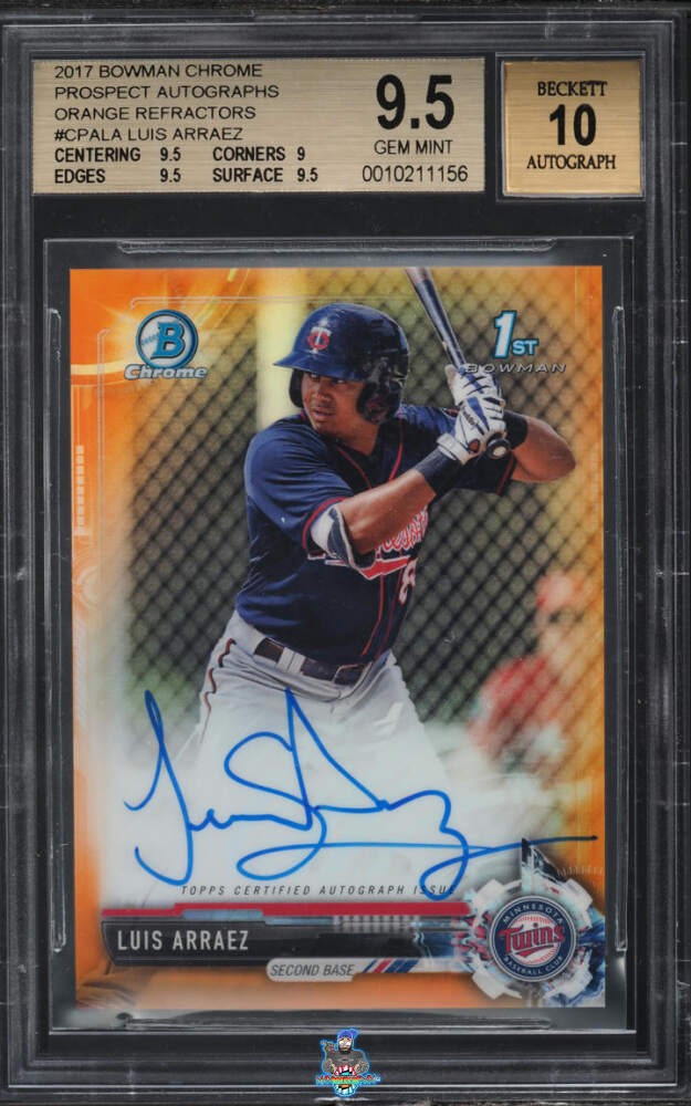 2017 Luis Arraez BGS 9.5 10 Bowman Chrome Pros Auto Orange Refractor 13/25