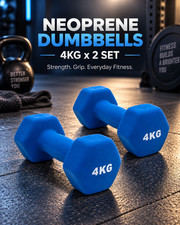 2X 4KG Neoprene Dumbbells Set Blue Iron Hand Weights Home Gym Fitness Workout