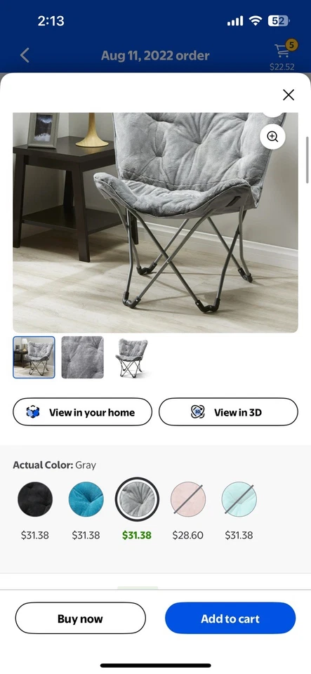 Кресло-бабочка Mainstays из искусственного меха для детей и подростков, серое - Изображение 4 из 4