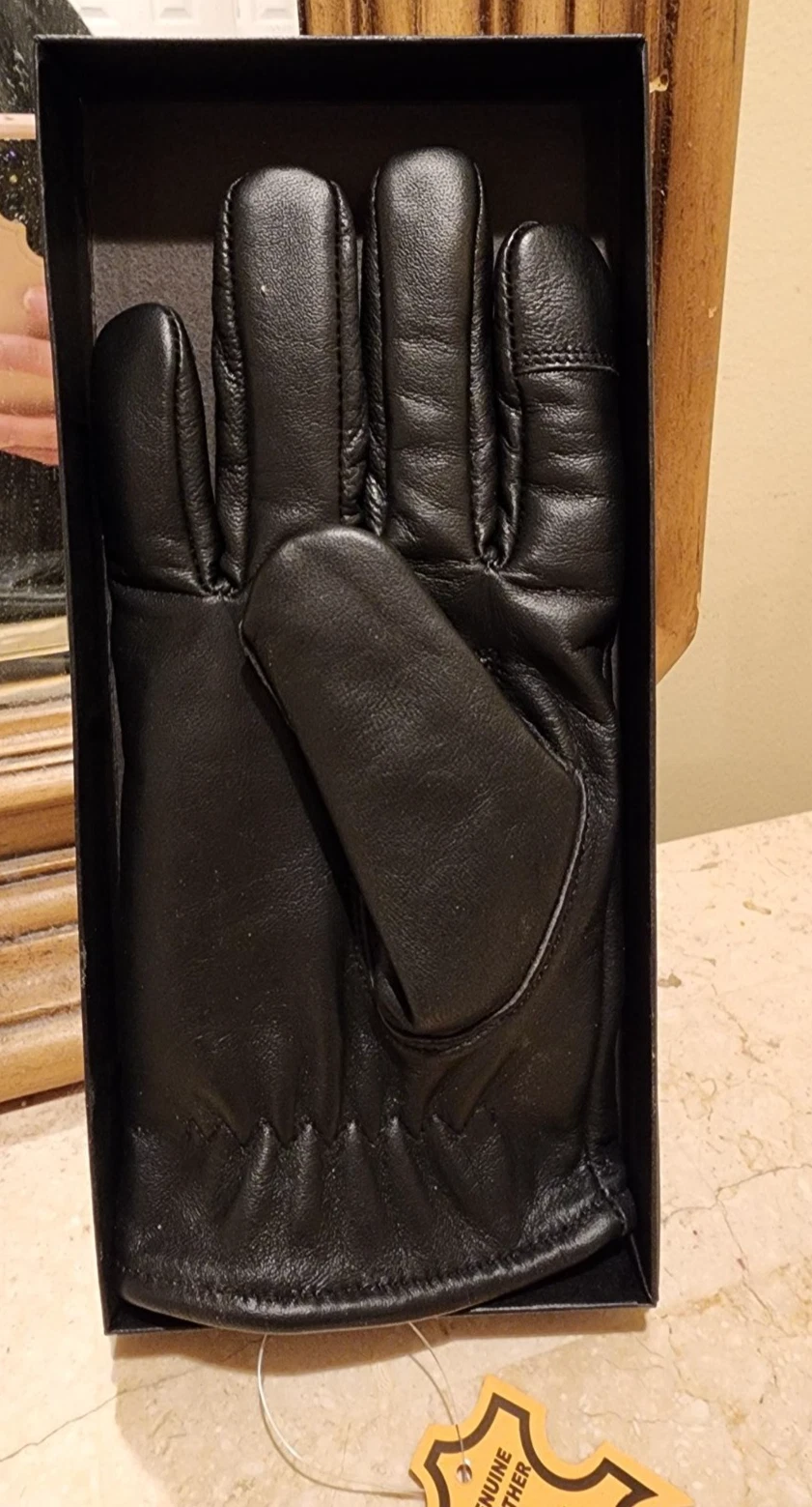 Men's GENUINE lambskin soft leather winter gloves cashmere lining Large with Box
