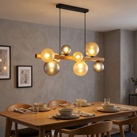 HäNgelampe Pendelleuchte KüChenlampe Glas Kugel Holzlampe Schwarz Braun H 150 Cm
