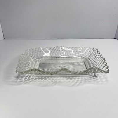 Vintage Federal Glass Dish Crimped Ruffle Diamond Point Trinket Cheese High Tea