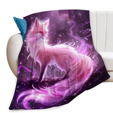 Pink Fox Throw Blanket Fox Blankets Gifts for Couch Sofa Bed Stuff Decor Soft...