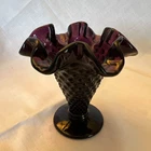 Vintage Fenton Purple Hobnail Trumpet Vase With Ruffled Rim