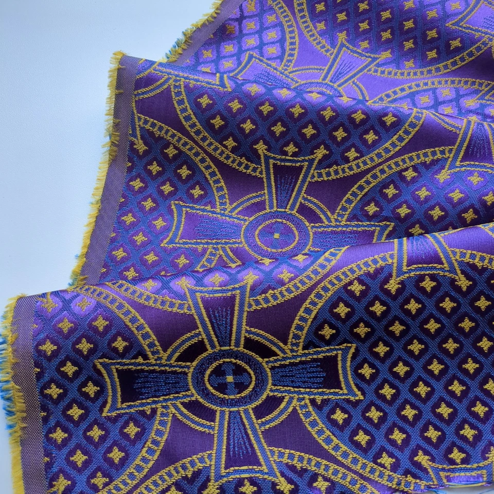 Luxury Brocade Fabric Purple Cross Liturgical Reneissance for Vestments Decor - Image 2 of 4
