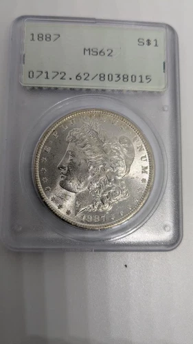 1887  PCGS MS 62 Morgan Silver Dollars OGH Uncirculated Rattler Holder (F)