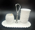 Vintage Milk Glass Lot Tray with Handle Toothpick Holderand Vase