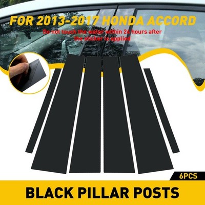 6PCS Window Molding Pillar Posts Cover Door Trims Black Fit For Honda Accord