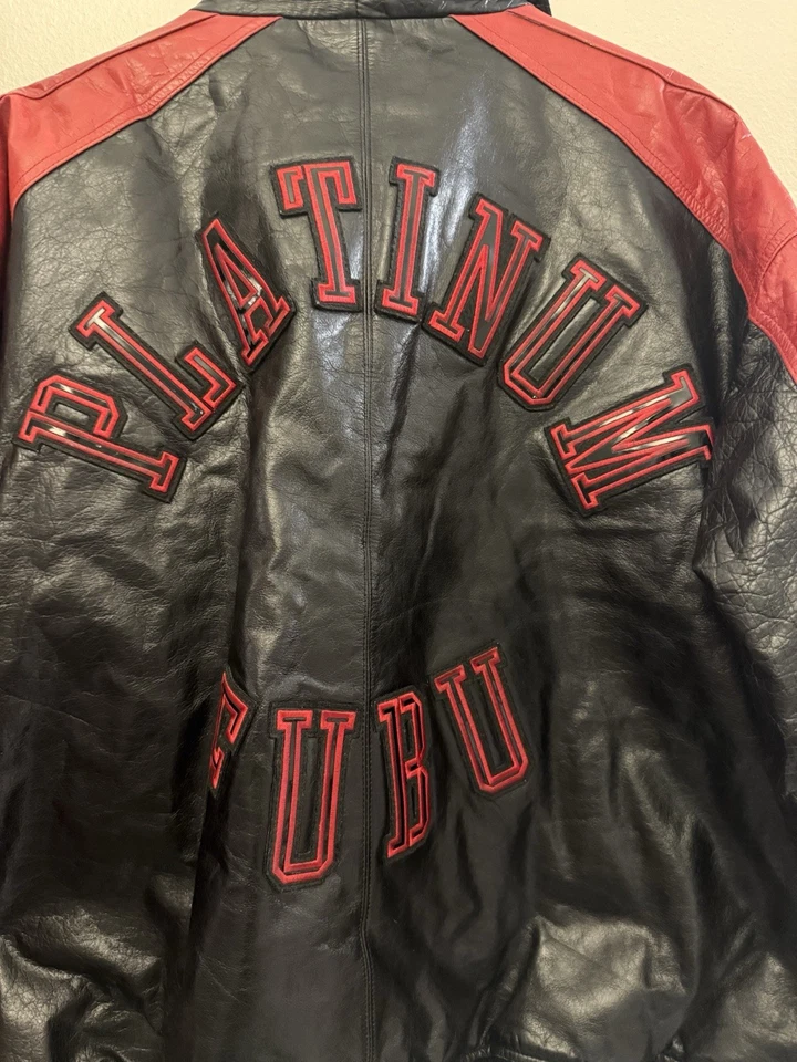 Vintage Platinum Fubu Leather Jacket Snap Buttons Red /Black Men’s Size 2XL - Image 3 of 4