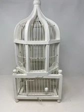 VINTAGE White Wood & Metal Wire Bird Cage Cathedral Domed Shabby Victorian 21 “