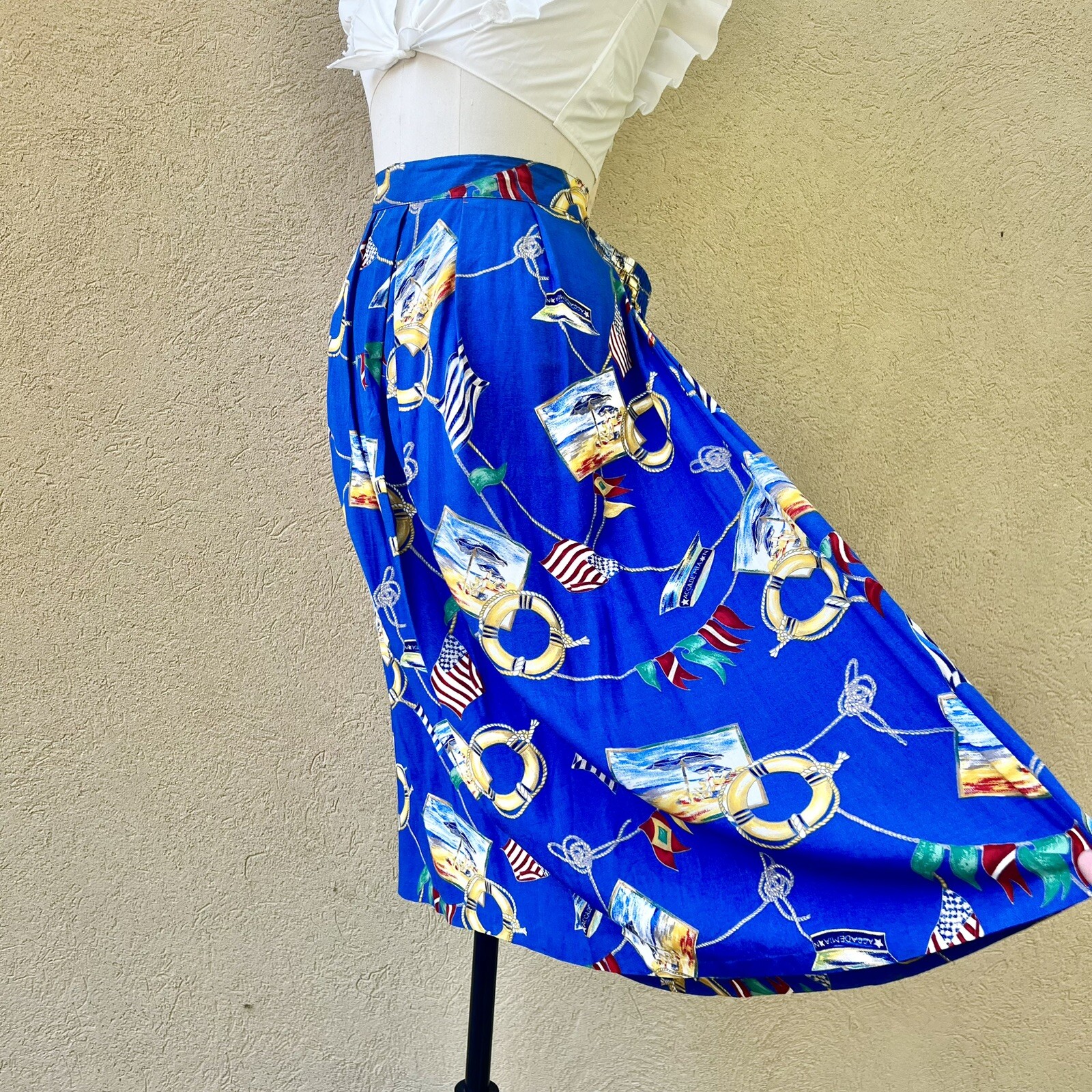 MARITIME NAUTICAL Sailing Yacht 90s 1990’s Vintage Novelty Print Rayon Skirt XL image 5