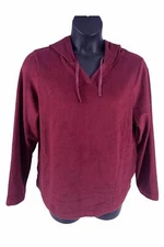 Denim & Co Comfort Zone Fleece Hooded V-Neck Top Wine