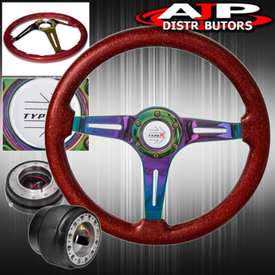 Slim Quick Release Metallic Red Wood Neo Chrome Steering Wheel For 95-00 Eclipse