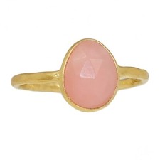 18k Gold Vermeil - Natural Peruvian Pink Opal 925 Silver Ring s.9 CR72778