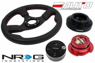 NRG 320mm Race Leather Red St steering wheel 101H Hub Gen2.5 Red Release Lock LB