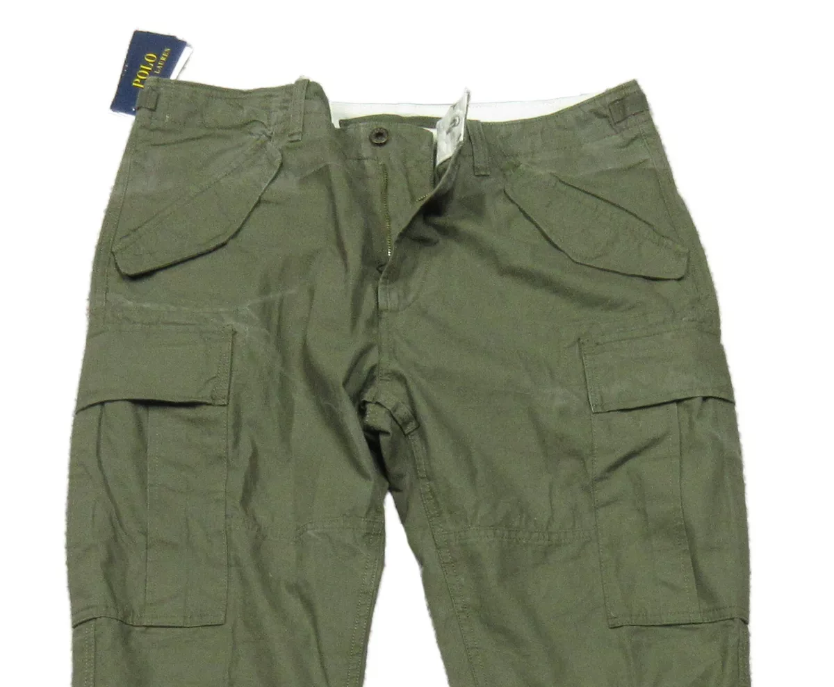 Polo Ralph Lauren Men's Olive Green Slim Fit Canvas Cotton Utility Cargo  Pants