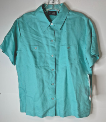 Crazy Horse Women's Medium Blue Shirt Button Up Pockets Resists Stains NWT
