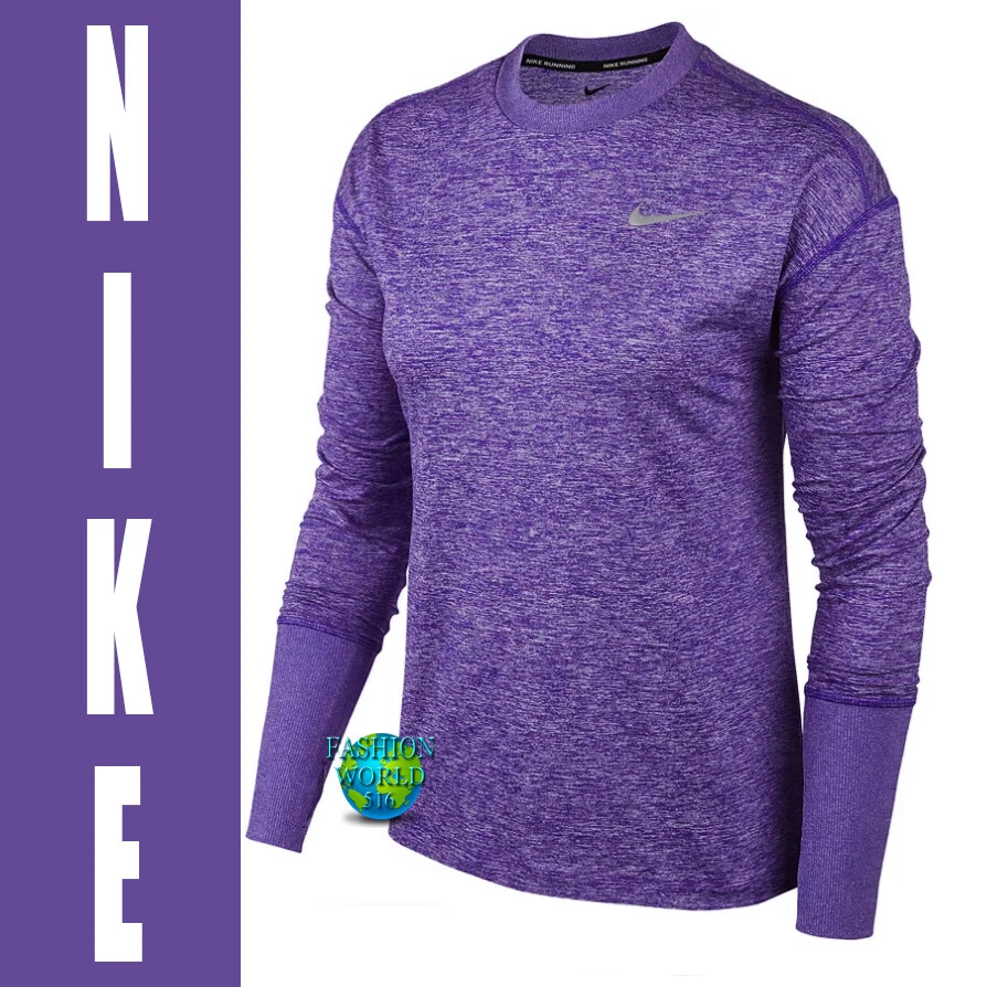 Nike Women&#039;s Dri-Fit Element Crew Sleeve Running Top Size XS Purple | eBay