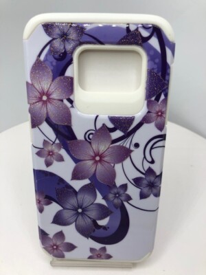 For Samsung Galaxy S7 Edge S7E G935 Purple Flowers Hybrid Case Cover