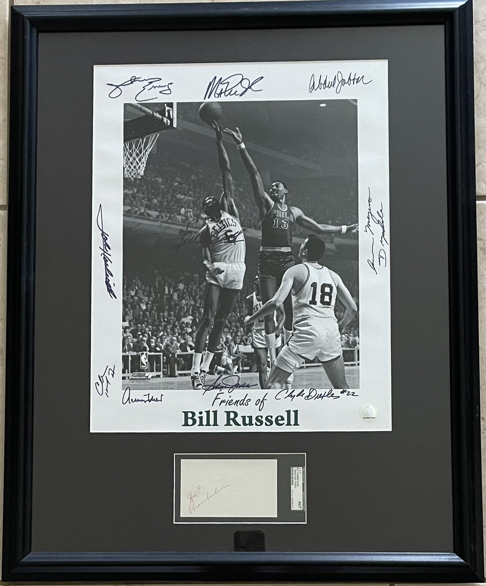 BILL RUSSELL SIGNED TRIBUTE FRAMED POSTER W/10 AUTOS WILT/MAGIC