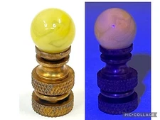 Brass Lamp Finial 1/2” Uranium/Manganese Glass Ball Lemon Yellow Slag Swirl #337