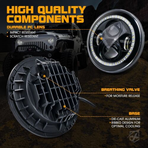 7"Inch Halo LED Headlights DRL Projector for Jeep Wrangler JK LJ TJ CJ 1997-2018 - Bild 4 von 7