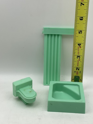 Vintage Irwin Dollhouse MCM Teal Bathroom Set Toilet Bathtub Wall Piece - Picture 5 of 7