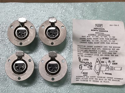 (4 Pack) XLR 4 Pin Female Connectors, Panel or Chassis Mount, Made in USA, DMX