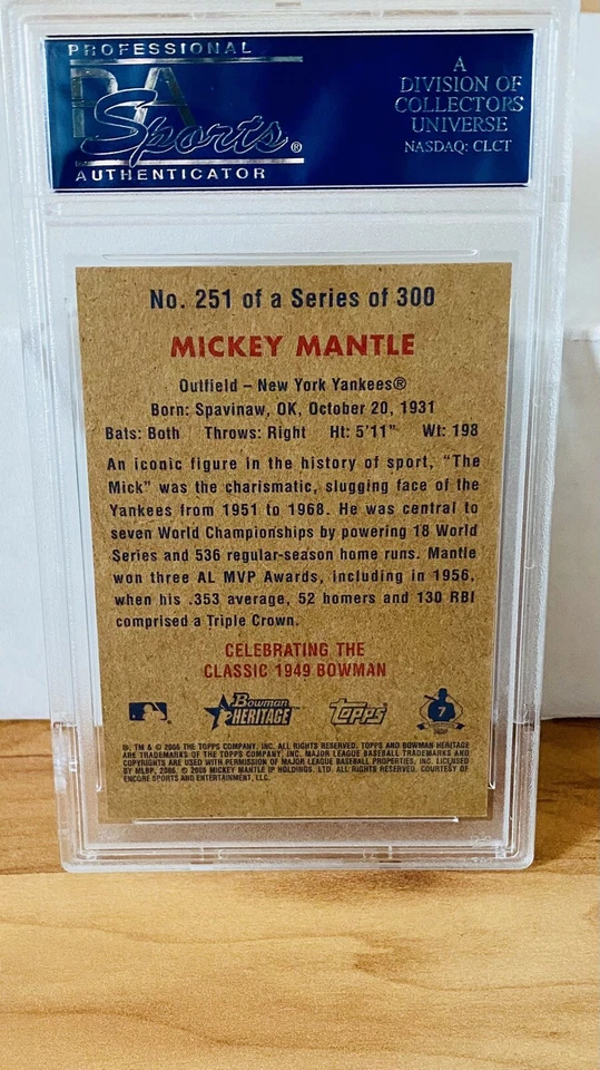 Mickey Mantle PSA 10 GEM MINT 2006 Bowman Heritage Baseball Card #251 Rare - Image 2 of 2