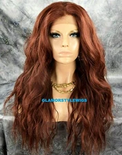 Free Part Human Hair Blend Lace Front Wig Long Wavy Brownish Auburn NWT