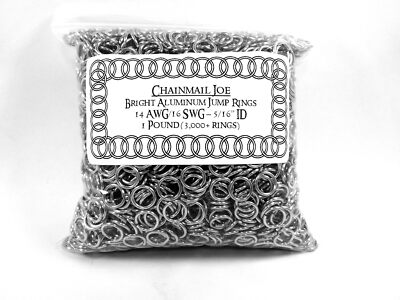 1 Pound Bright Aluminum Chainmail Jump Rings 16G 5/16'' ID (3000+ Rings)