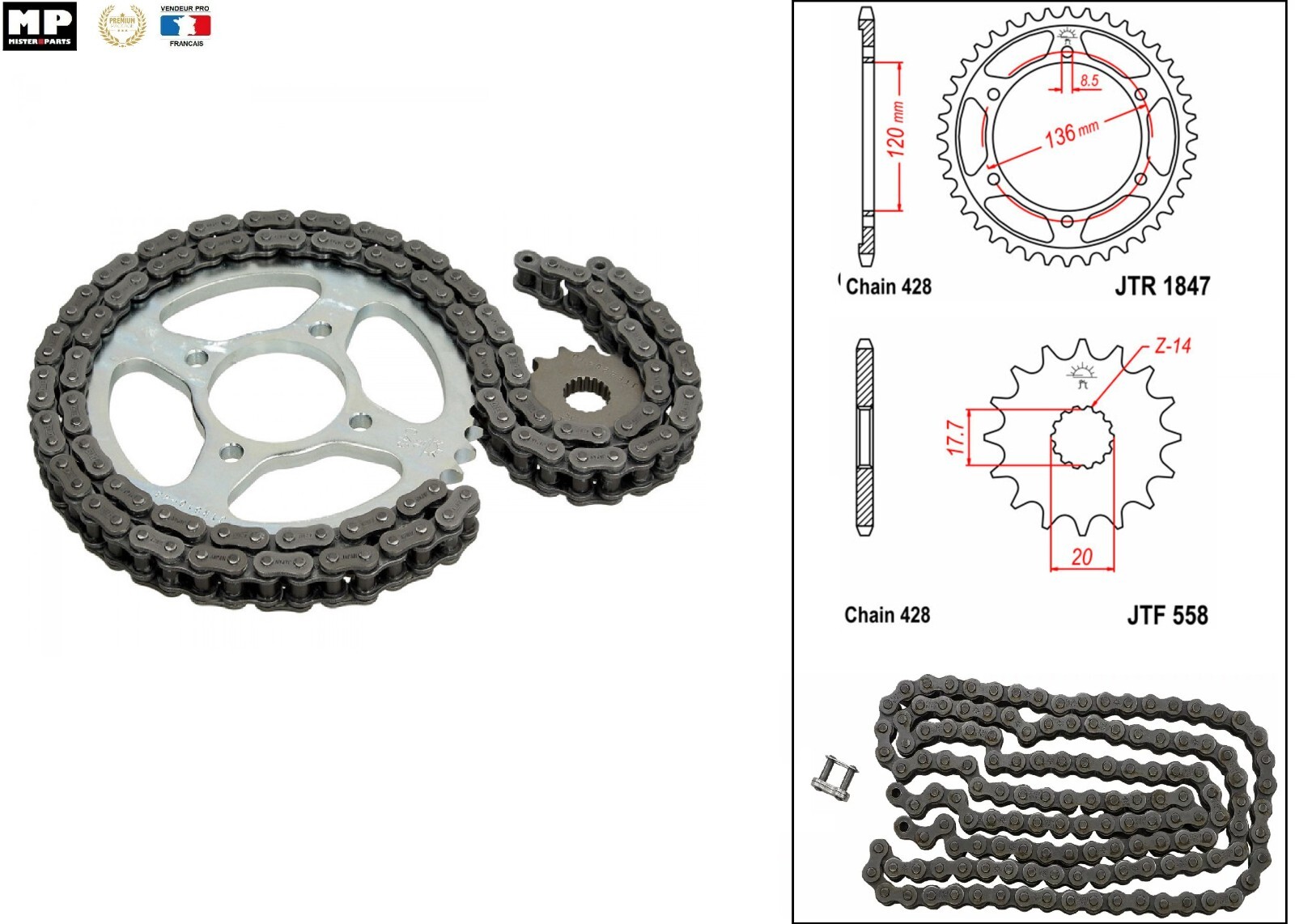 Kit chaine moto Yamaha 125 TDR R idéal pour trajets quotidiens et balades 93-02