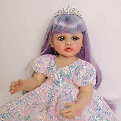 55CM Reborn Baby Doll Blue & Purple Hair Xmas Gift Full Body Vinyl Princess Doll