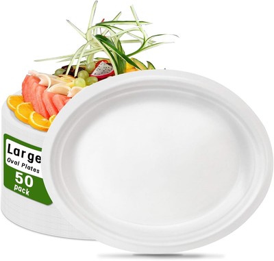 Oval Paper Platter Plates Disposable 50 Piece Oval (White) Dinner